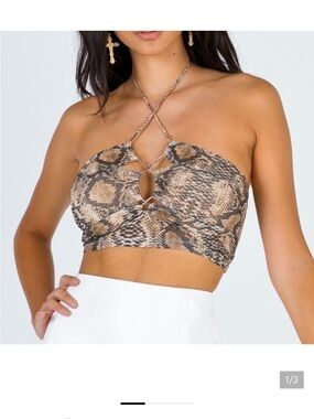 Princess Polly Snake Print Halter Crop Top in Brown and Tan